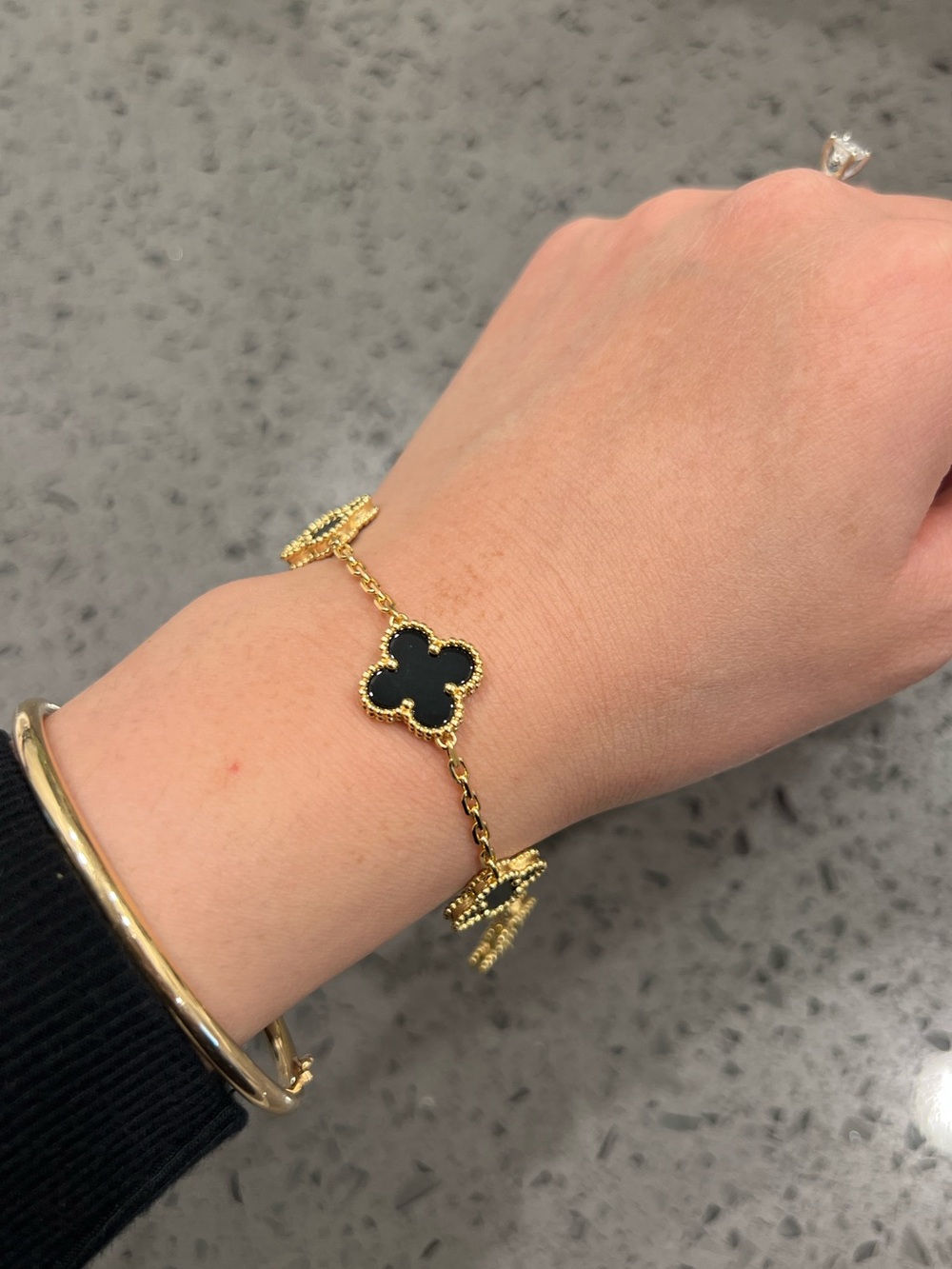 Gold Bracelet with Black Clover Accents - Elegant Women's Jewelry (New)